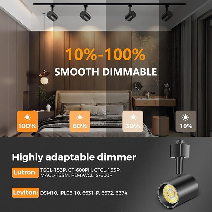 VANoopee 5-Color 6-Light LED Track Lighting Kit with 6.6FT H Type Track Lighting Rail, LED Track Light Heads Dimmable Modern Kitchen Track Lighting Fixtures Ceiling Spotlight, CRI90+ 10W 800lm Black