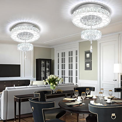 Flashing God Dia 16" Mini Chandelier Modern Crystal Chandeliers for Hallway LED Dimmable Flush Mount Ceiling Light for Dining Room Living Room Bedroom