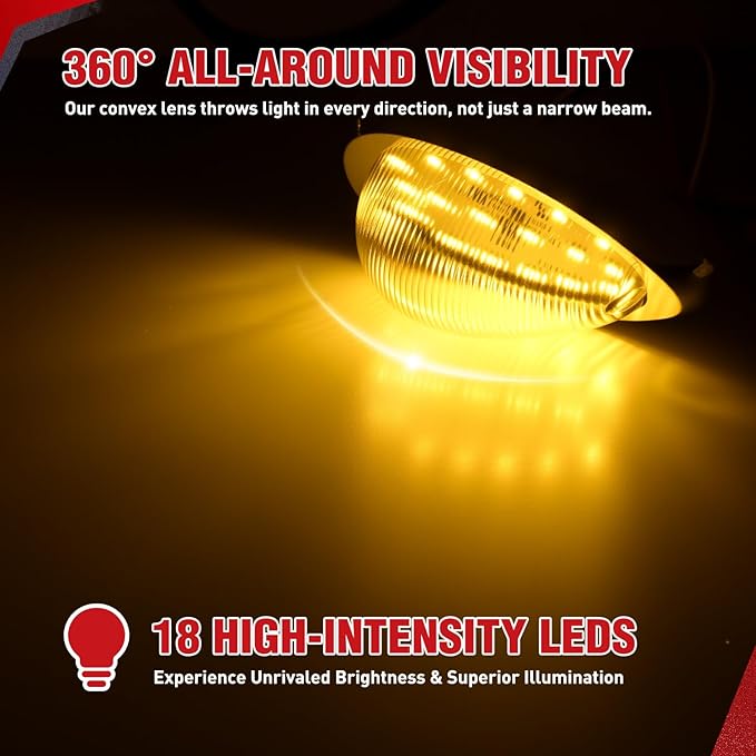 Nilight 2PCS 6 Inch Amber Teardrop Oval Side Marker Lights with Turn Signal 18 LED Amber Lens Chrome Housing IP67 Waterproof Universal Surface Mount Lamp for Freightliner Trucks Trailers Sleeper Cab