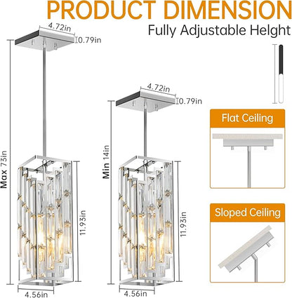 Chrome Pendant Lights Kitchen Island 1 Pack, Mini Crystal Chandeliers, Modern Pendant Lights Ceiling Lighting Fixtures for Kitchen Island, Dinning Room, Bedroom