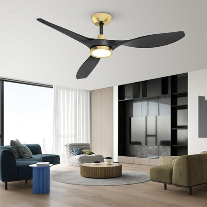 Roomratv Ceiling Fans with Lights and Remote Control,Quiet Noiseless Reversible DC Motor,6 Speeds,Timers, 3 CCT, Indoor Use, Plastic Blades,52 Inch Black and Gold Modern Ceiling Fan for Living Room