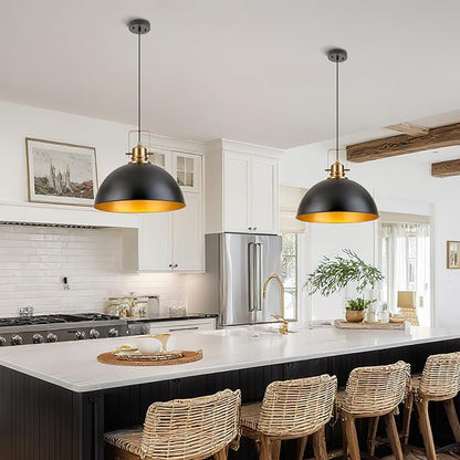 Farmhouse Pendant Light, 17.5" Matte Black Pendant Light Kitchen Island with Adjustable Cord, Vintage Dome Hanging Lights for Dining Room Cafe Bar Hallway Worktops, L, 2 Pack