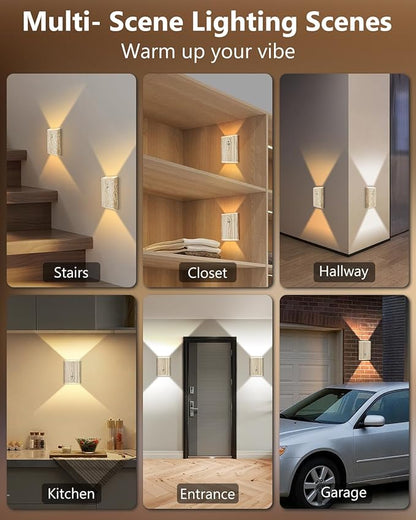 Rechargeable Motion Sensor Wall Sconce Set of 2 – 5000mAh Wireless Battery Operated Wall Light Indoor, 3 Colors Up/Down Lighting Magnetic Night Light with Remote Control for Bedroom, Hallway (Wood)