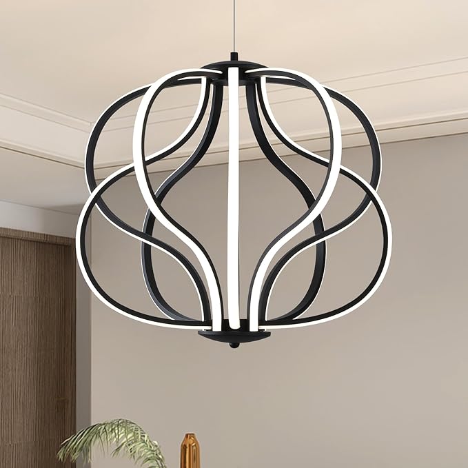 Modern LED Chandelier，Black Adjustable Hanging Chandelier ，Easy to Install, Suitable for Foyer, Dining Room, Living Room, Bedroom