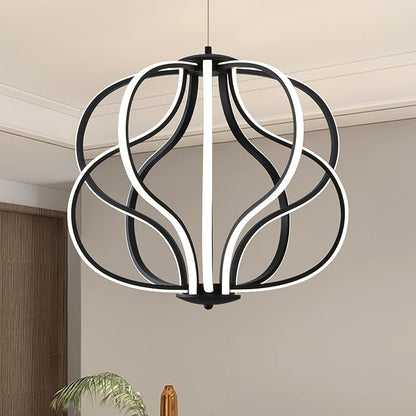Modern LED Chandelier，Black Adjustable Hanging Chandelier ，Easy to Install, Suitable for Foyer, Dining Room, Living Room, Bedroom