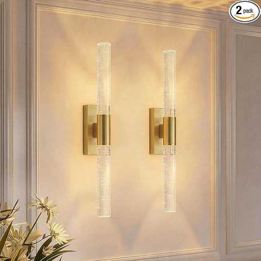 camuucci Battery Operated Wall Sconces Set of 2 Rechargeable Battery Powered Wall Light with 12000mAh Not Hardwired Dimmable Wall Lamp Fixtures for Bedroom Living Room Gold 20.9 Inches