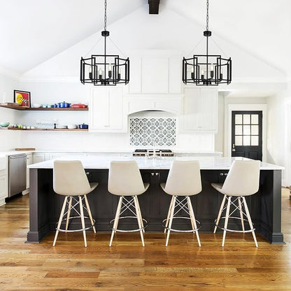 Modern Matte Geometric Black Industrial Chandelier 4 Light/E12/16.5 Inches,Small Farmhouse Pendant Lighting Fixtures for Dining Room,Kitchen Island,Bedroom,Foyer,Entryway,Stairs