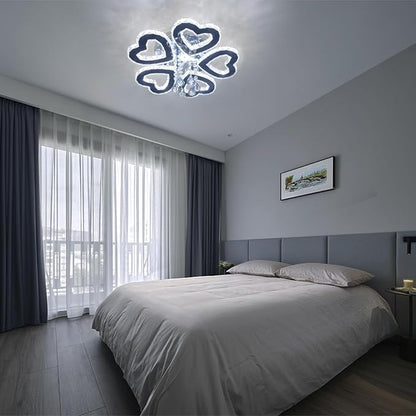 5 Heart Ring Crystal Ceiling Light, Modern LED Flush Mount Chandelier with K9 Crystals Cool White Stainless Steel Light Fixture for Living Room, Bedroom, Dining Room