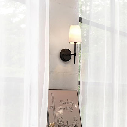 Globe Electric 51859 1-Light Wall Sconce, Matte Black, White Fabric Shade, Wall Lighting, Wall Lamp Dimmable, Wall Lights for Bedroom, Kitchen Sconces Wall Lighting, Home Décor, Bulb Not Included