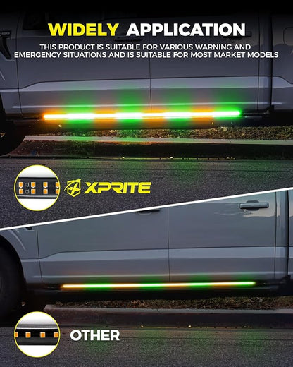 Xprite 2PCS 70 Inch Running Board Lights, 864 LED Emergency Strobe Light Strip, Truck LED Light Strip, Flexible Waterproof Running Board Emergency Lights for Trucks Pickup SUV Jeep – Amber & Green