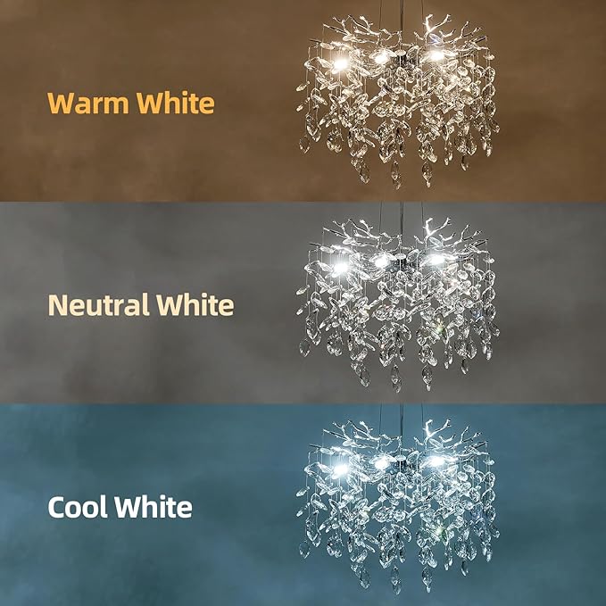 Modern Tree Branch Crystal Chandelier 18" Sliver Luxury Large Pendant Lighting 6-Light Contemporary K9 Crystal Chandeliers for Dining Room Kitchen Living Room Foyer Entryway (Sliver, D18"-Round)