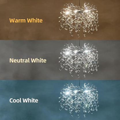 Modern Tree Branch Crystal Chandelier 18" Sliver Luxury Large Pendant Lighting 6-Light Contemporary K9 Crystal Chandeliers for Dining Room Kitchen Living Room Foyer Entryway (Sliver, D18"-Round)