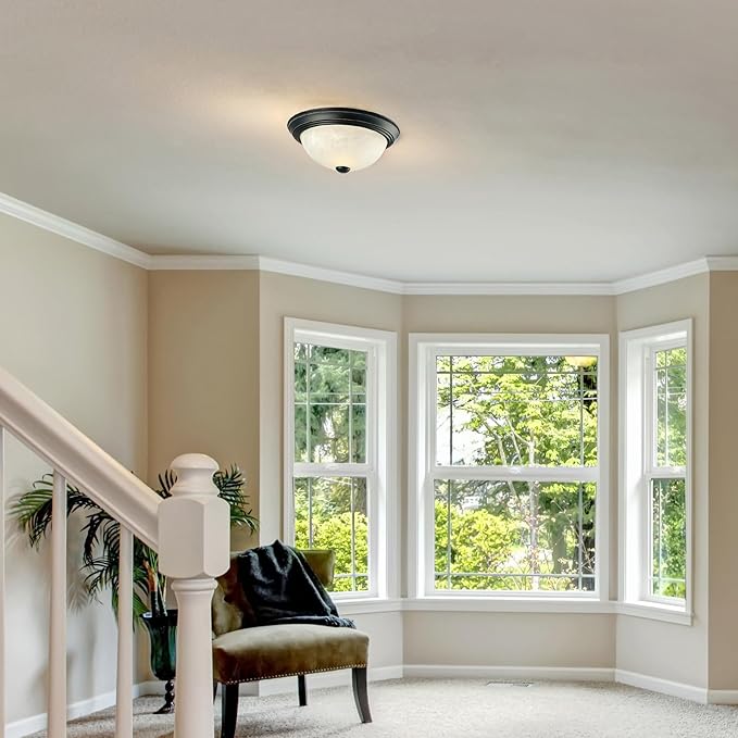 Design House 587519 Traditional 2 Pack 2-Light Indoor Dimmable Ceiling Light with Alabaster Glass for Bedroom Hallway Kitchen Dining Room, Oil Rubbed Bronze, 11-Inch