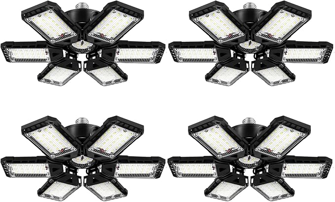 Aoretic LED Garage Lights Bulb 4 Pack -180W, 18000LM 6500K Led Shop Light with 6+1 Deformable Panels, Basement Barn Light Garage Ceiling Lights, E26/E27 for Garage, Warehouse, Shop