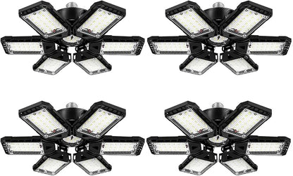 Aoretic LED Garage Lights Bulb 4 Pack -180W, 18000LM 6500K Led Shop Light with 6+1 Deformable Panels, Basement Barn Light Garage Ceiling Lights, E26/E27 for Garage, Warehouse, Shop