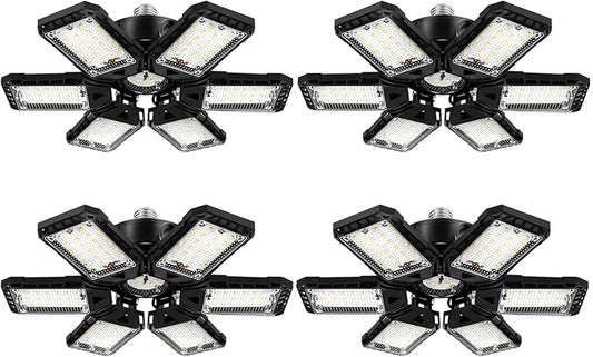 Aoretic LED Garage Lights Bulb 4 Pack -180W, 18000LM 6500K Led Shop Light with 6+1 Deformable Panels, Basement Barn Light Garage Ceiling Lights, E26/E27 for Garage, Warehouse, Shop