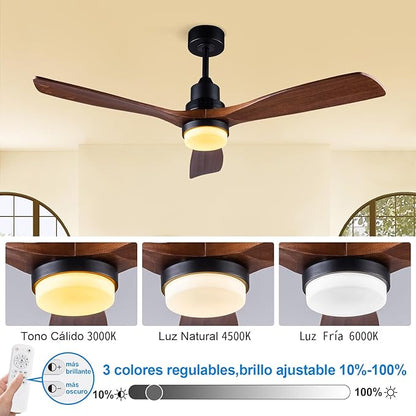 60 Inch Ceiling Fans with Lights and Remote Control, Dimmable LED Light,Quite DC Motor, Indoor Outdoor Wood Ceiling Fan with 3 Blade for Patio Living Room, Bedroom, Office, Summer House