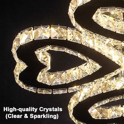 Heart 5 Rings Crystal Chandelier, Modern LED Flush Mount Ceiling Light with K9 Crystals Light Fixture for Bedroom, Living Room, Kitchen Warm White