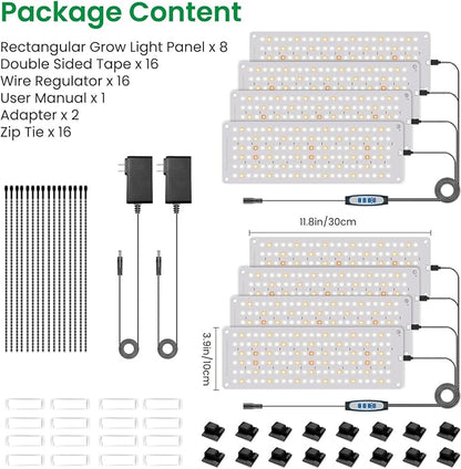 Aumtrly Grow Light, 1104 LED Full Spectrum Plant Lights for Indoor Growing Plants, Grow Lamp for Seed Starting (4 Panel/2 Pack) with UL Adapter, 6/12/16H Timer, 3 Light Modes, 5 Dimmable