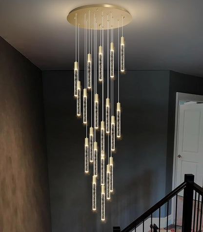 HAIXIANG 13ft Long Crystal Chandelier for Living Room, Dining Room, Entryway, Kitchen, Hotel - Gold