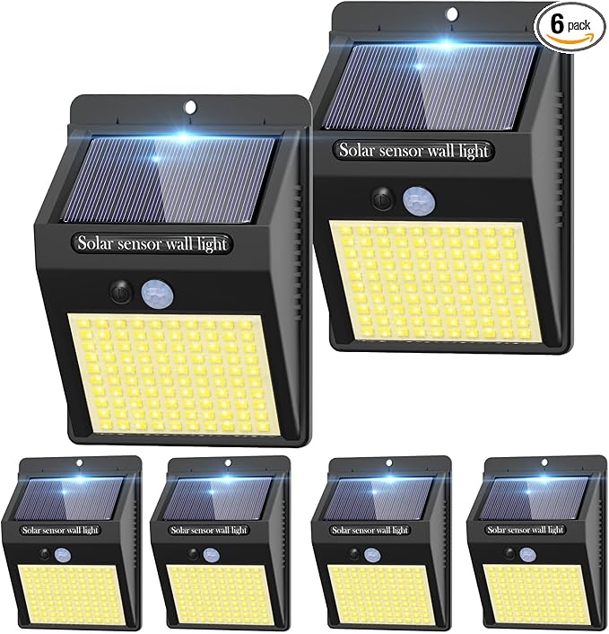 kolpop 6 Pack Solar Motion Lights Outdoor, 3 Modes/100LED Security Wireless IP65 Waterproof Wall Outdoor for Front Door, Backyard, Garage, Deck(Warm White)