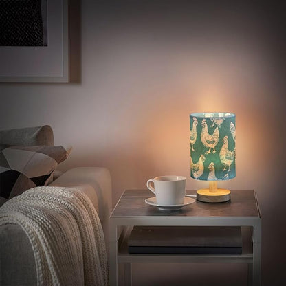 Bedside Table Lamp Chicken Animals Teal Nightstand Lamp with Wood Desk Lamps for Bedroom Living Room Nursery Office Home Decor
