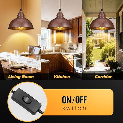 Plug in Pendant Light, 15FT Hanging Lights, On/Off Switch, Industrial Pendant Light with Plug in Cord, Metal Hanging Lamps for Living Room, Kitchen, Dining Room Brown