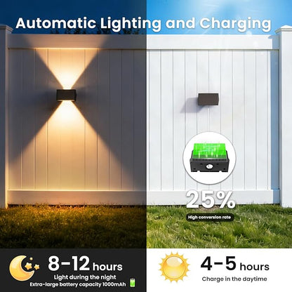 Solar Fence Lights Outdoor, 8 Pack White & RGB Up and Down Solar Wall Lights, IP67 Waterproof LED Dusk to Dawn Solar Powered Fence Lights for Patio, Backyard, Deck, Garden, Yard, Outdoor Wall Decor