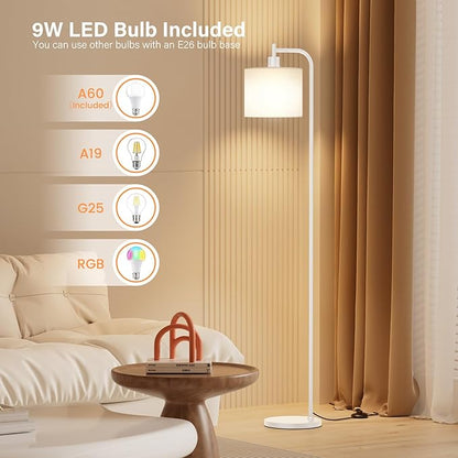 SIBRILLE Floor Lamp with Linen Shade, Dimmable Tall Standing Lamp with Remote Control & 3 Color Temperatures, Modern Corner Floor Lamps for Living Room Bedroom Office, 9W LED Bulb Included