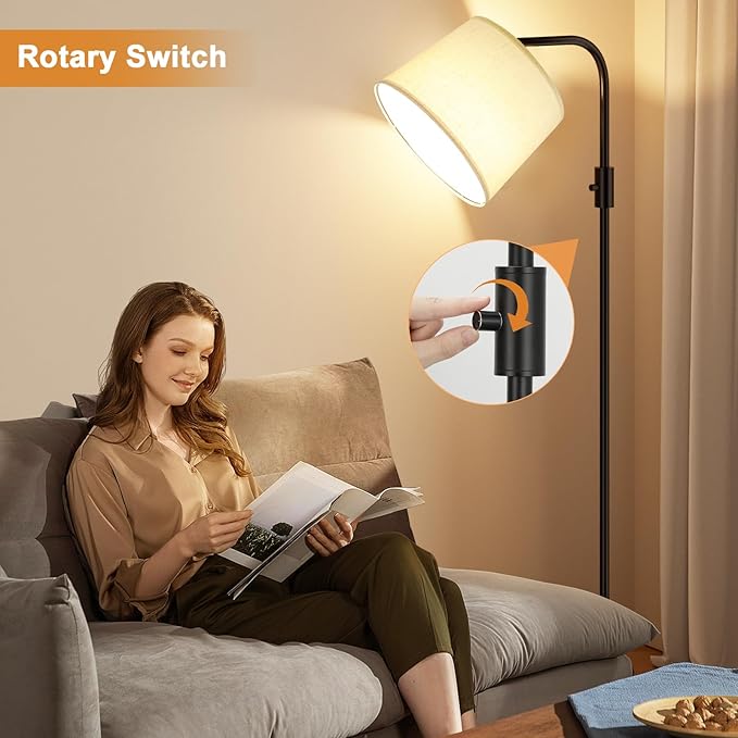 Ambimall Fully Dimmable Floor Lamp - Floor Lamps with 9W LED Bulb, Standing Lamps for Living Room with Adjust Head, Modern Standing Tall Light Rotary Switch for Office(Black and Beige)