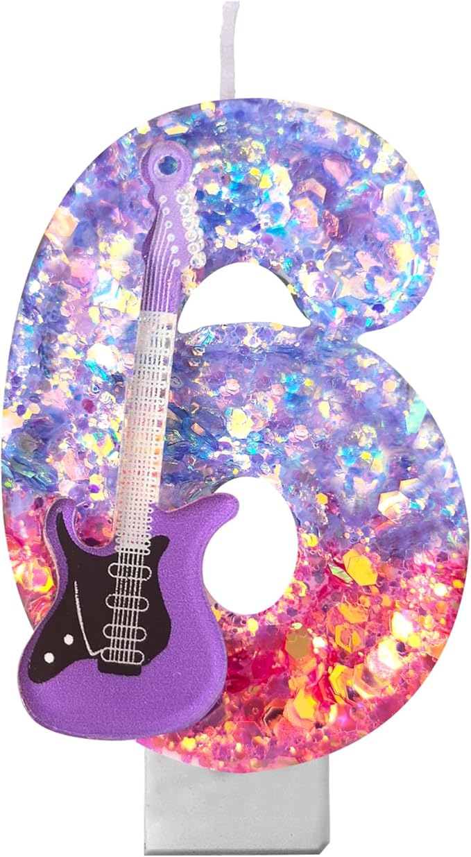 K-Pop Birthday Candle – Purple & Pink Glitter Music Theme Cake Candle with Guitar, Musical Party Decor for Girls, Teens, Kpop Fans (6)
