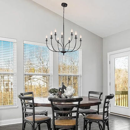 Black Chandelier, 9-Light Farmhouse Chandelier for Dining Room Lighting Fixtures Hanging, 2-Tier French Country Candle Chandeliers for Living Room Bedroom Foyer(Frosted Black)