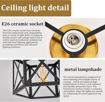 Modern Farmhouse Semi Flush Mount Ceiling Light,Industrial Black and Gold Ceiling Lighting Fixture,Hexagonal Close to Ceiling Lights for Kitchen, Hallway, Entryway, Bedroom,Foyer,9.5 Inch