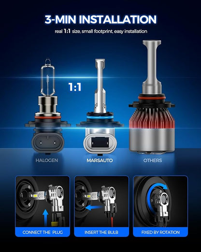 Marsauto 9005 9006 Bulb, 100000LM 1200% Brighter Fog Light with Turbo Fan, 5 Mins Quick Installation, IP67 Waterproof Bulbs, 9005 9006 Pack of 4