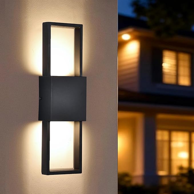 COTTAGE LIFE Outdoor Wall Sconce, Modern Up and Down LED Wall Light for House Black Exterior Light Fixture (15.75" H) Hardwired Sconce for Front Door, Garage, Patio Lighting – 3000K, 10W