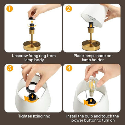 EppieBasic Cordless Table Lamp Small: Fast Charging & Long Lasting - 2700K Warm Light Dimmable - Vintage Mini Rechargeable Lamps for Dinning Living Room Bedroom