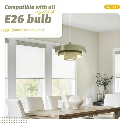 Retro Farmhouse Olive Green Pendant Light, Adjustable 59" Cord Mid Century Modern 3-Tier Hanging Light Fixture for Kitchen Island Dining Room Living Room