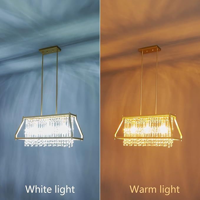 LMQNINE Chandeliers for Dining Room, 3-Light Trapezoidal Industrial Dining Room Light Fixture Farmhouse Chandelier Crystal Pendant Lights Kitchen Island Living Room (Gold 25.98 inch)