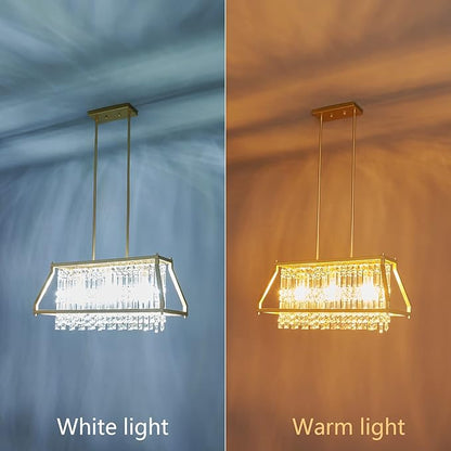 LMQNINE Chandeliers for Dining Room, 3-Light Trapezoidal Industrial Dining Room Light Fixture Farmhouse Chandelier Crystal Pendant Lights Kitchen Island Living Room (Gold 25.98 inch)