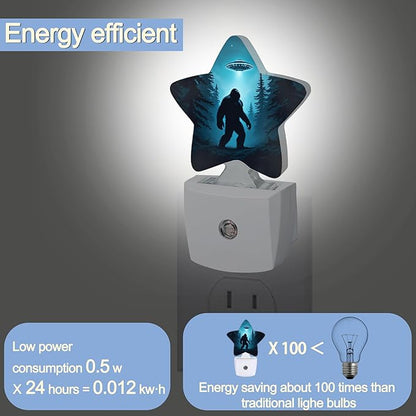 Big Foot UFO Night Lights Plug Into Wall,Forest Landscape Star Night Light for Kids,Nightlight with Dusk to Dawn Smart Sensor for Bedroom Bathroom Decor,Children Women Men Gift