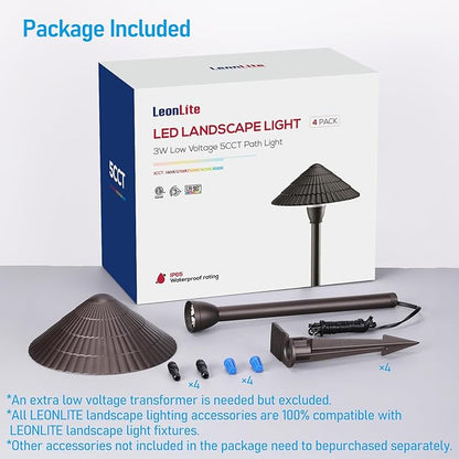 LEONLITE 5CCT LED Low Voltage Landscape Lights, 3W Cast-Aluminum 12-24V Pathway Lights, 1800K-5000K IP65 Path Lights, ETL Listed Landscape Lighting Wired for Yard Lawn, Oil Rubbed Bronze, Pack of 4