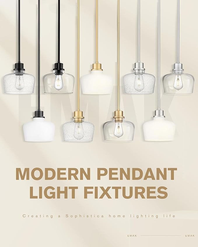 Emak Brushed Nickel Pendant Lights, Modern 8 Inch Clear Glass Pendant Light Fixtures for Kitchen, Bathroom, Bedroom, Dining Room, PL122-BN-CG