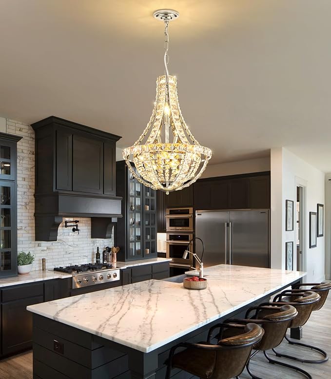 Glam Crystal Chandelier Empire Chandeliers with K9 Crystal Luxury Light Fixture for Dining Room Living Room Bedroom Entryway Silver Lighting