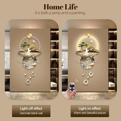 LED Light Art Wall Decor, Decor Wall Sculptures Art 3D for Home, Arts Decorations Walls Sculpture with Light, Plug-in Power Supply, Gold E, 23x53IN