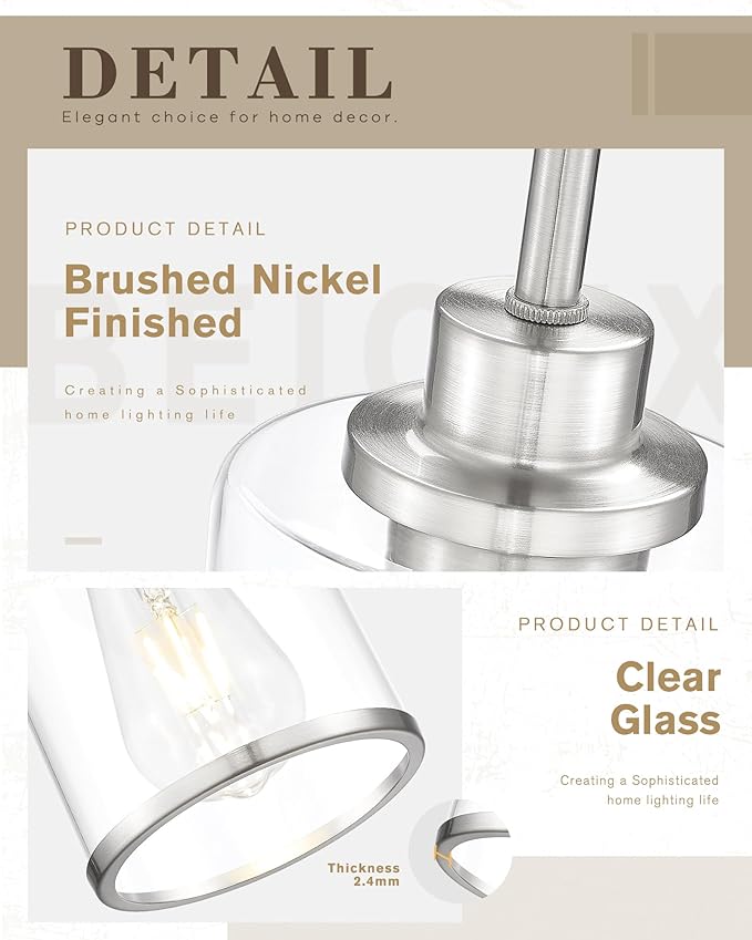 Beionxii Brushed Nickel Pendant Lights Kitchen Island 2 Pack, Hanging Lights Fixtures with Milk Glass, Kitchen Pendant Lighting Over Island, Hanging Lights for Sink Dining Room Entryway, BX-PL02BN-2
