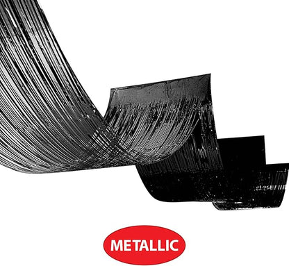 Beistle Black Metallic Fringe Ceiling Curtains – 2-Pack Extra-Long Shiny Tinsel Streamer Decorations with Tape for Halloween, New Year’s Eve, Birthday Parties, and Event Backdrops, 19½" x 16'