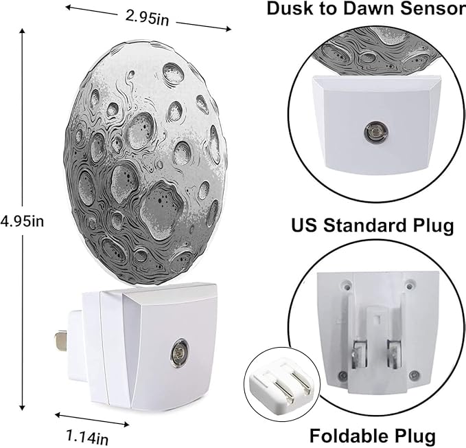 Big Silver Moon Nightlight Solar System Satellite Plug-in Night Lights with Dusk-to-Dawn Sensor for Bedroom, Bathroom and Living Room 0.5W Sleep Friendly for Women/Girls/Boys