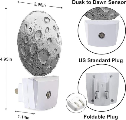 Big Silver Moon Nightlight Solar System Satellite Plug-in Night Lights with Dusk-to-Dawn Sensor for Bedroom, Bathroom and Living Room 0.5W Sleep Friendly for Women/Girls/Boys