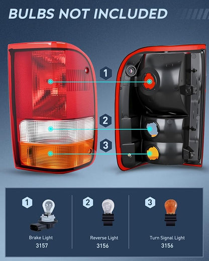 Nilight Taillight Assembly Compatible with 1993 1994 1995 1996 1997 Ford Ranger Red Clear Tail Light OE Style Rear Lamp Replacement Passenger Side