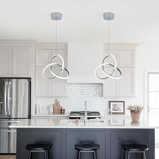 MAYNA Spiral LED Pendant Light, 4000K Natural White Modern Pendant Lights Kitchen Island, 18W Adjustable Height Island Lights for Kitchen Bedroom Dinning Room Living Room, 1 Pack (Chrome)